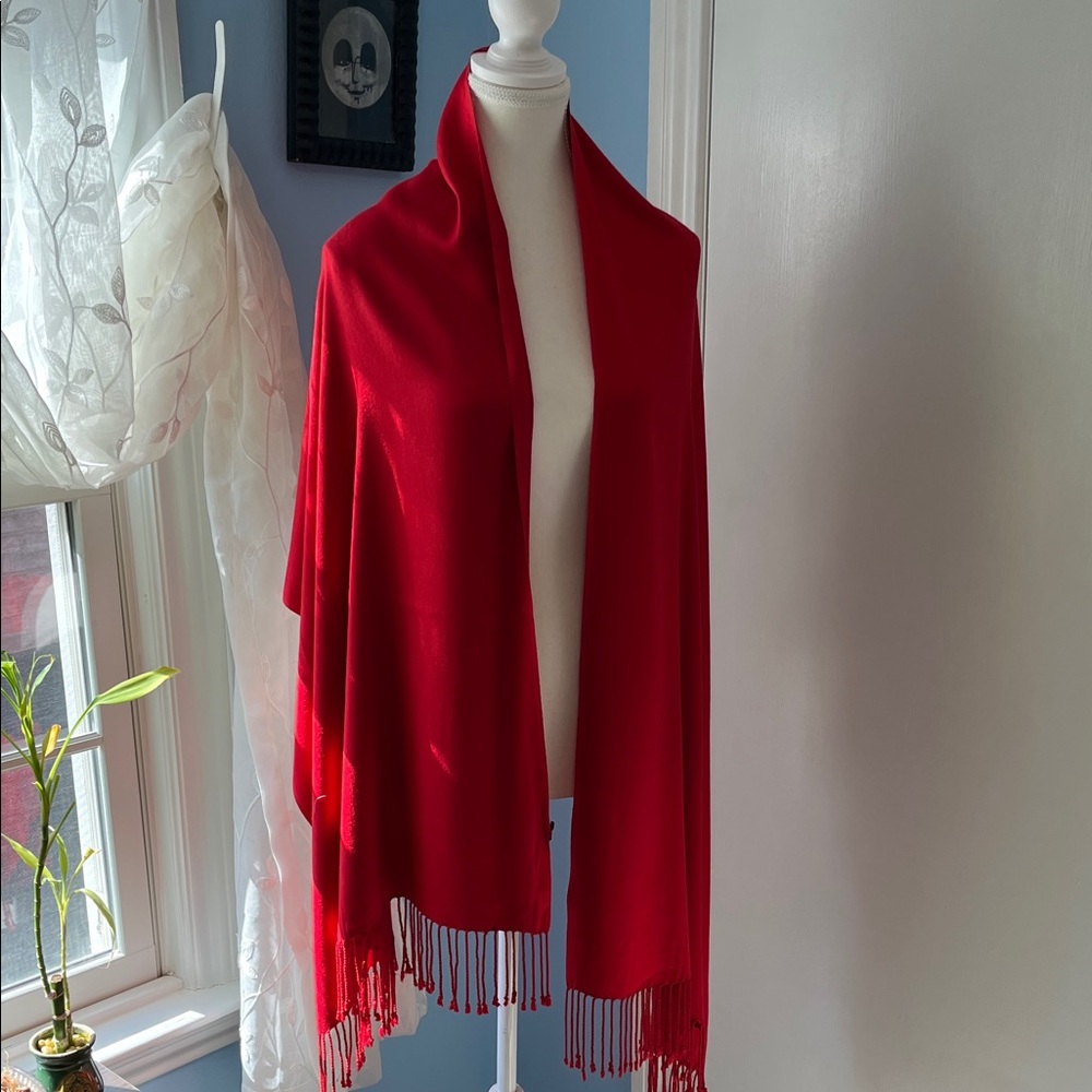 Elegant Red Scarf with Fringe